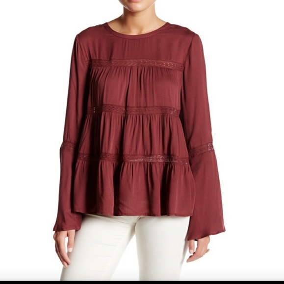 Ro & De Tops - Solid Bell Sleeve Tiered Blouse | Ro & De